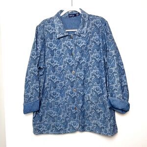 Vintage Krazy Kat Womens XXL Reversible Denim Jacket Lightweight Paisley Shacket